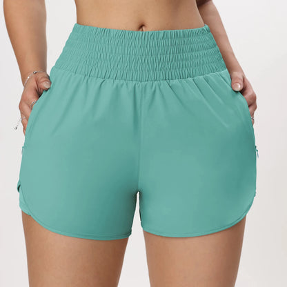 CHRLEISURE Women's Running Shorts with Zipper Pockets Quick-Dry Gym Shorts with Liner Elastic Waist Band Athletic Shorts