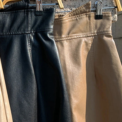 High Waist Asymmetric Vintage Womens Leather Shorts Skirts With Button 2024 Autumn Winter Fake Two Pieces Pu Short Pants