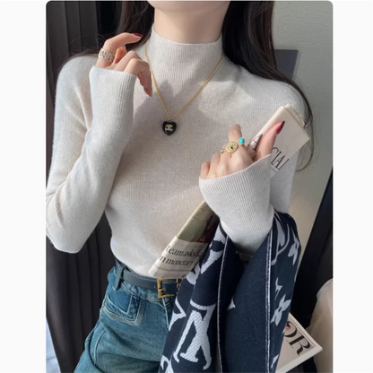 2025 Women's New Slim Long Sleeve Base Pullover Knitted Solid Color Turtleneck Sweater Versatile Autumn Winter Warm Tops