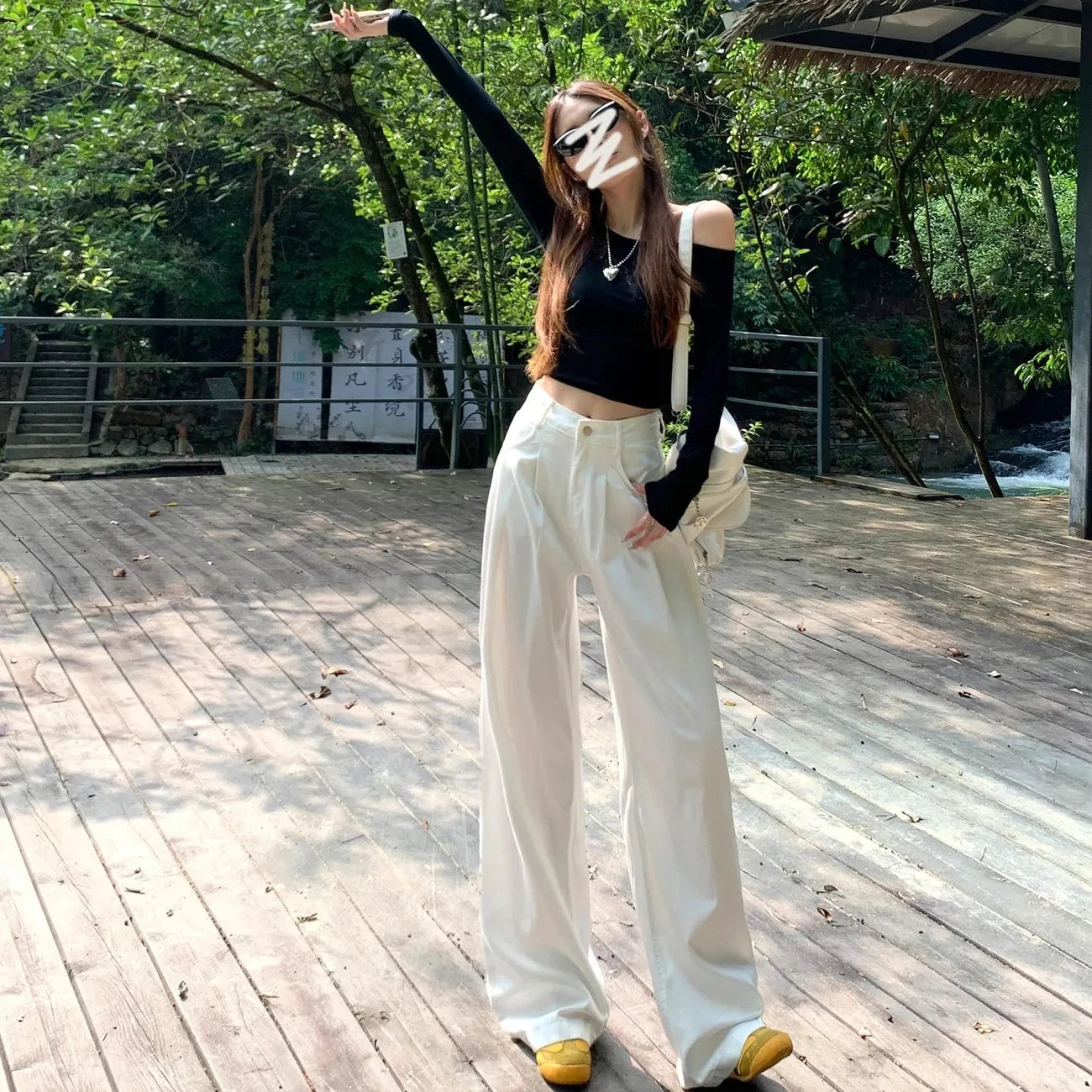Womens Casual Slim Fit Y2K Jeans High Waist Straight Leg White Trousers 2025 New Design Wide Leg Dragged Floor Pants Jeans