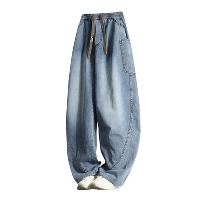 Spring autumn men outer pants Loose straight Autumn vintage jeans  American retro loose casual straight-leg wide-leg long pants