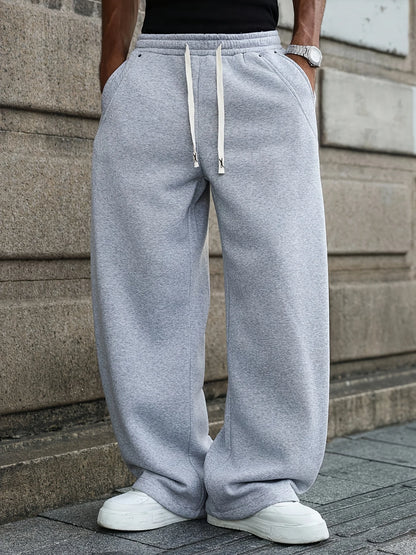 Men's Autumn Winter Stylish Solid Color Stretch Waist Wide-leg Pants Comfortable and Casual Versatile Streetwear Oversized