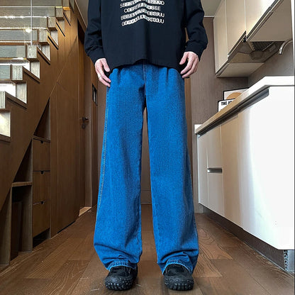 Men's Black Jeans, Classic Solid Color Loose Casual Pants, Fashionable and Versatile Baggy Straight Wide Leg Pants Gray Blue