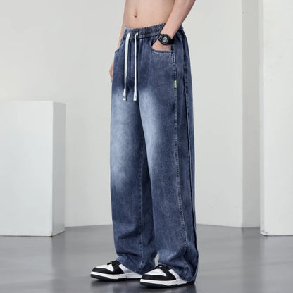 Spring autumn men outer pants Loose straight Autumn vintage jeans  American retro loose casual straight-leg wide-leg long pants