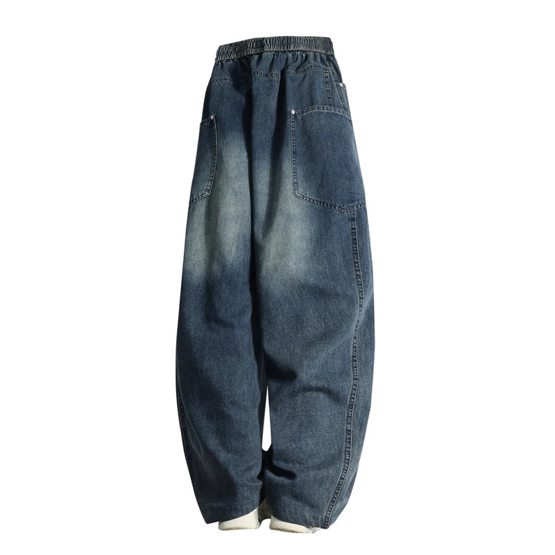 Spring autumn men outer pants Loose straight Autumn vintage jeans  American retro loose casual straight-leg wide-leg long pants