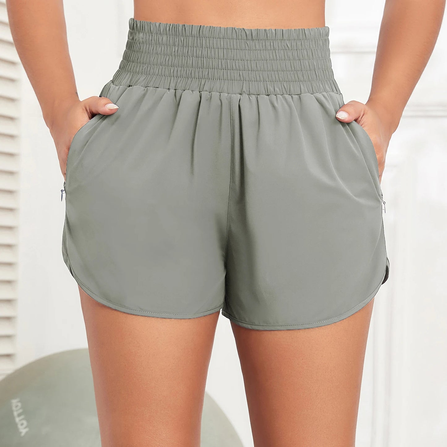 CHRLEISURE Women's Running Shorts with Zipper Pockets Quick-Dry Gym Shorts with Liner Elastic Waist Band Athletic Shorts