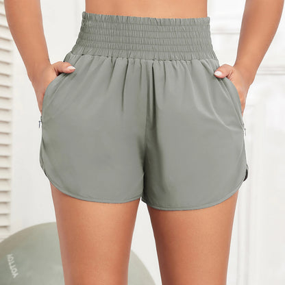 CHRLEISURE Women's Running Shorts with Zipper Pockets Quick-Dry Gym Shorts with Liner Elastic Waist Band Athletic Shorts