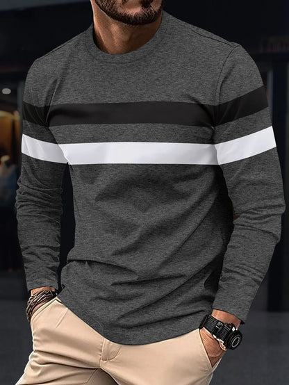 2025 Autumn/Winter Fashion Men's Long Sleeve Round Neck Splicing T-shirt Business Anti Wrinkle Street Wear Casual Top