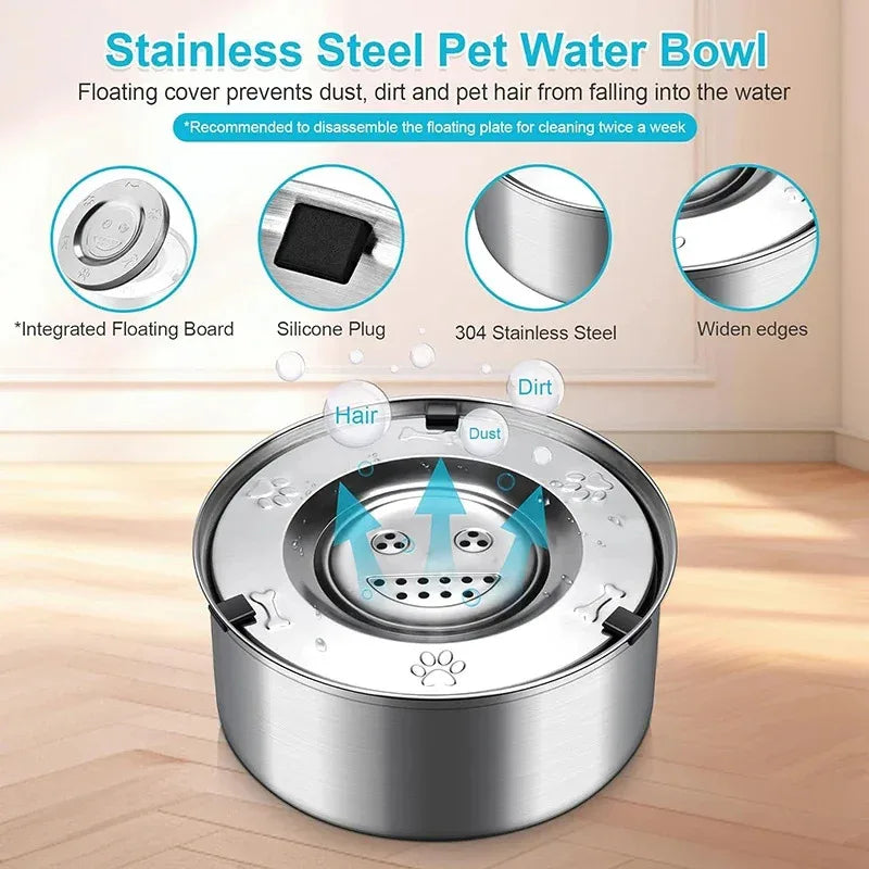 No Spill Water Bowl for Dogs, 1L/3L Stainless Steel Non-Slip Slow Feeder Dog Bowl, Dispenser for Medium Large Dogs and Cats