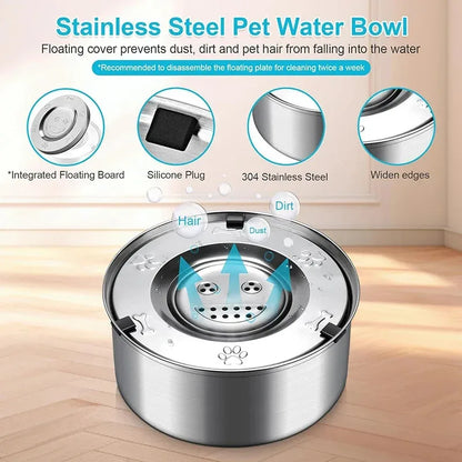No Spill Water Bowl for Dogs, 1L/3L Stainless Steel Non-Slip Slow Feeder Dog Bowl, Dispenser for Medium Large Dogs and Cats