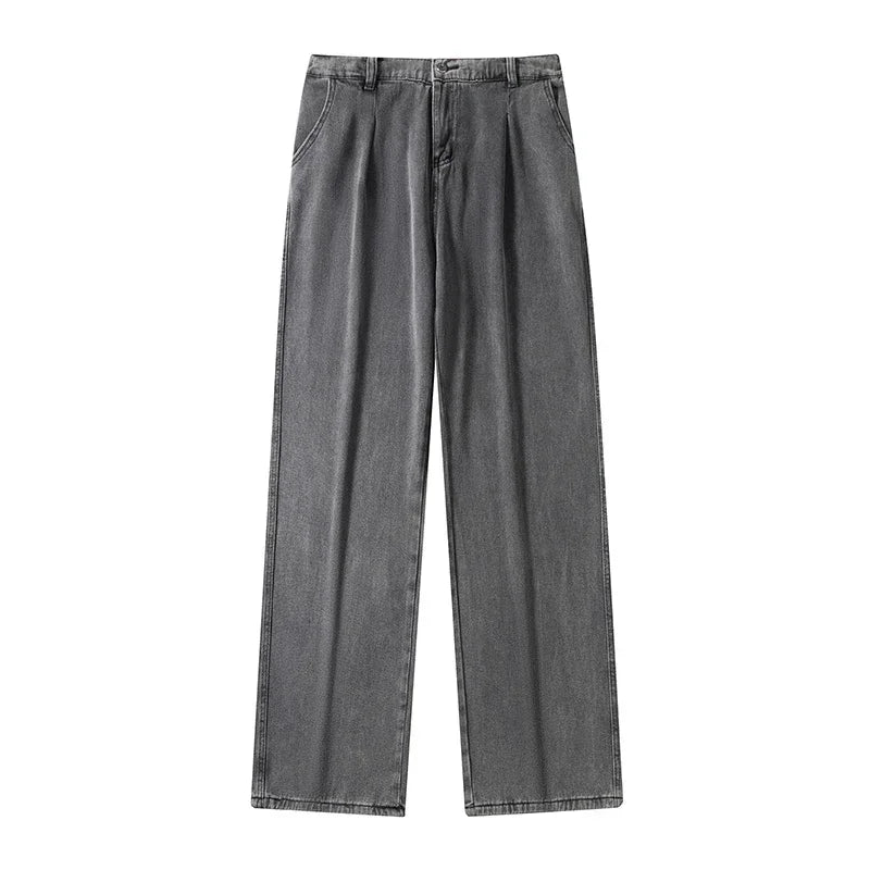 Men's Black Jeans, Classic Solid Color Loose Casual Pants, Fashionable and Versatile Baggy Straight Wide Leg Pants Gray Blue