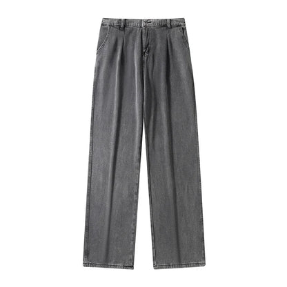 Men's Black Jeans, Classic Solid Color Loose Casual Pants, Fashionable and Versatile Baggy Straight Wide Leg Pants Gray Blue