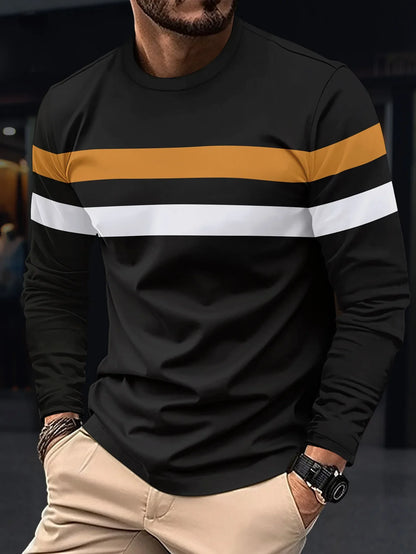 2025 Autumn/Winter Fashion Men's Long Sleeve Round Neck Splicing T-shirt Business Anti Wrinkle Street Wear Casual Top