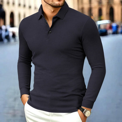 New Men's Business Casual Long Sleeved Shirt Solid Color Polo Shirt Fashionable Breathable Comfortable Versatile Top