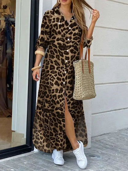 ZANZEA Party Vintage Leopard Robe Women 2025 Autumn Casual Long Sleeve Maxi Long Vestidos Dress Fashion Oversized Shirt Sundress