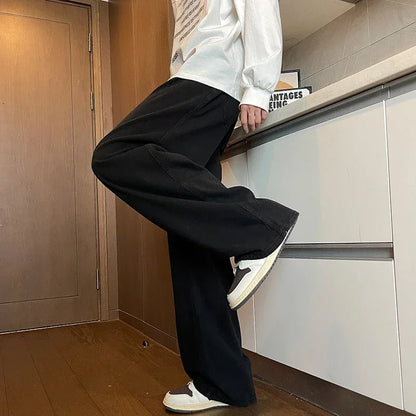 Men's Black Jeans, Classic Solid Color Loose Casual Pants, Fashionable and Versatile Baggy Straight Wide Leg Pants Gray Blue