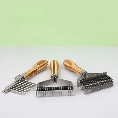 Dog Comb Knife Dog Brush Bamboo Double-sided Cat Comb Stainless Steel Pet Hair Remover Solid Wood Hair Knot Cleaning Dogs Brush