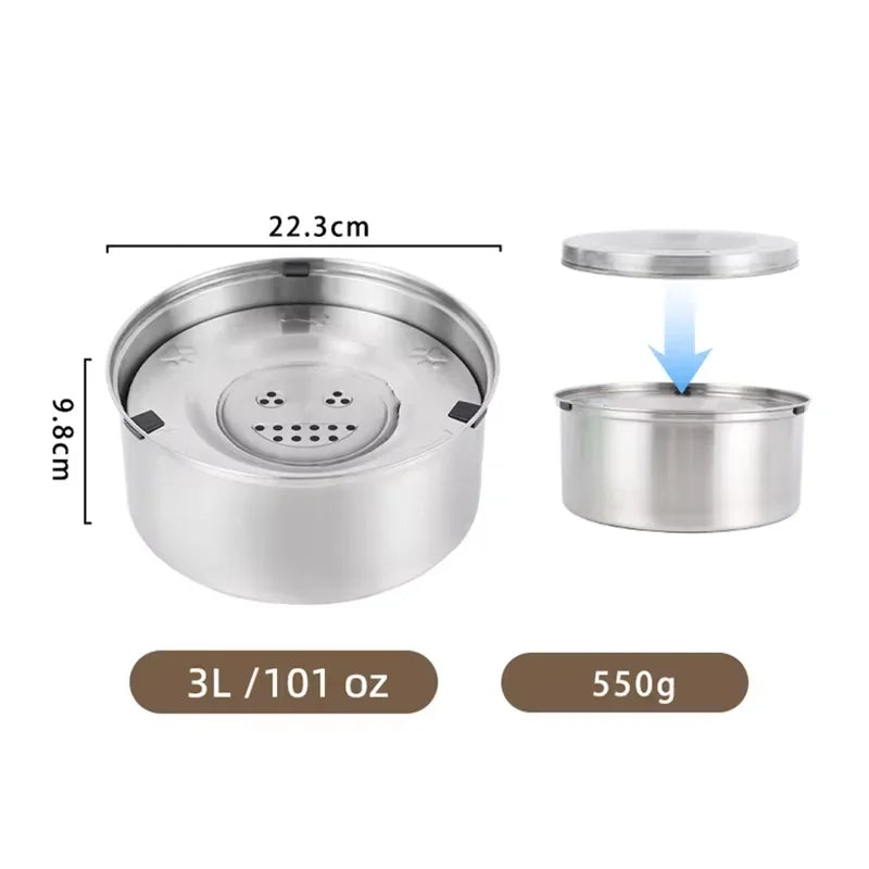 No Spill Water Bowl for Dogs, 1L/3L Stainless Steel Non-Slip Slow Feeder Dog Bowl, Dispenser for Medium Large Dogs and Cats