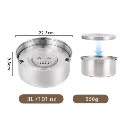 No Spill Water Bowl for Dogs, 1L/3L Stainless Steel Non-Slip Slow Feeder Dog Bowl, Dispenser for Medium Large Dogs and Cats