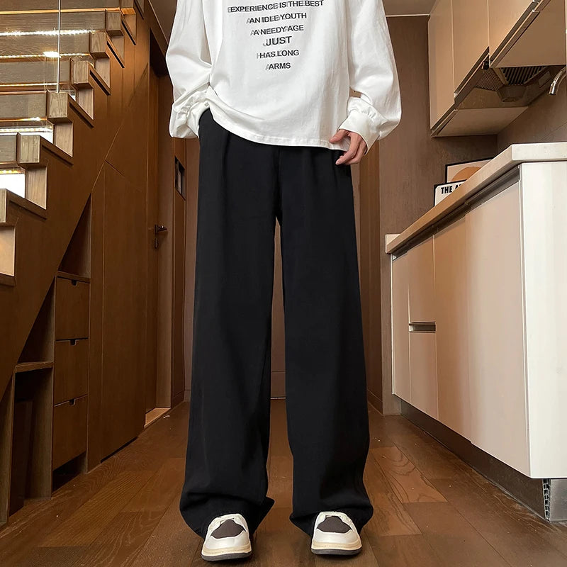 Men's Black Jeans, Classic Solid Color Loose Casual Pants, Fashionable and Versatile Baggy Straight Wide Leg Pants Gray Blue