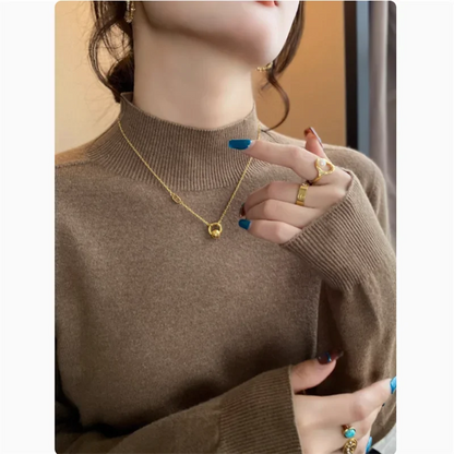2025 Women's New Slim Long Sleeve Base Pullover Knitted Solid Color Turtleneck Sweater Versatile Autumn Winter Warm Tops