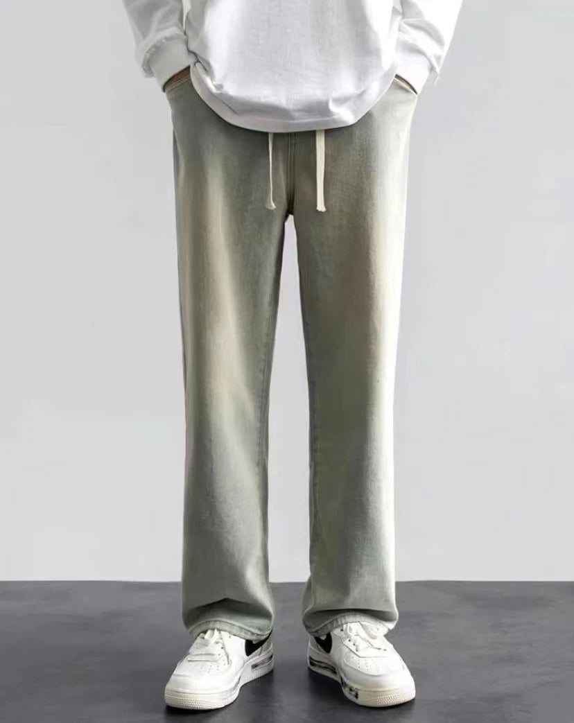 2023New Streetwear Loose Jeans Men Korean Style Fashion Loose Straight Wide Leg Pants Men's Brand Clothing Black Light Blue