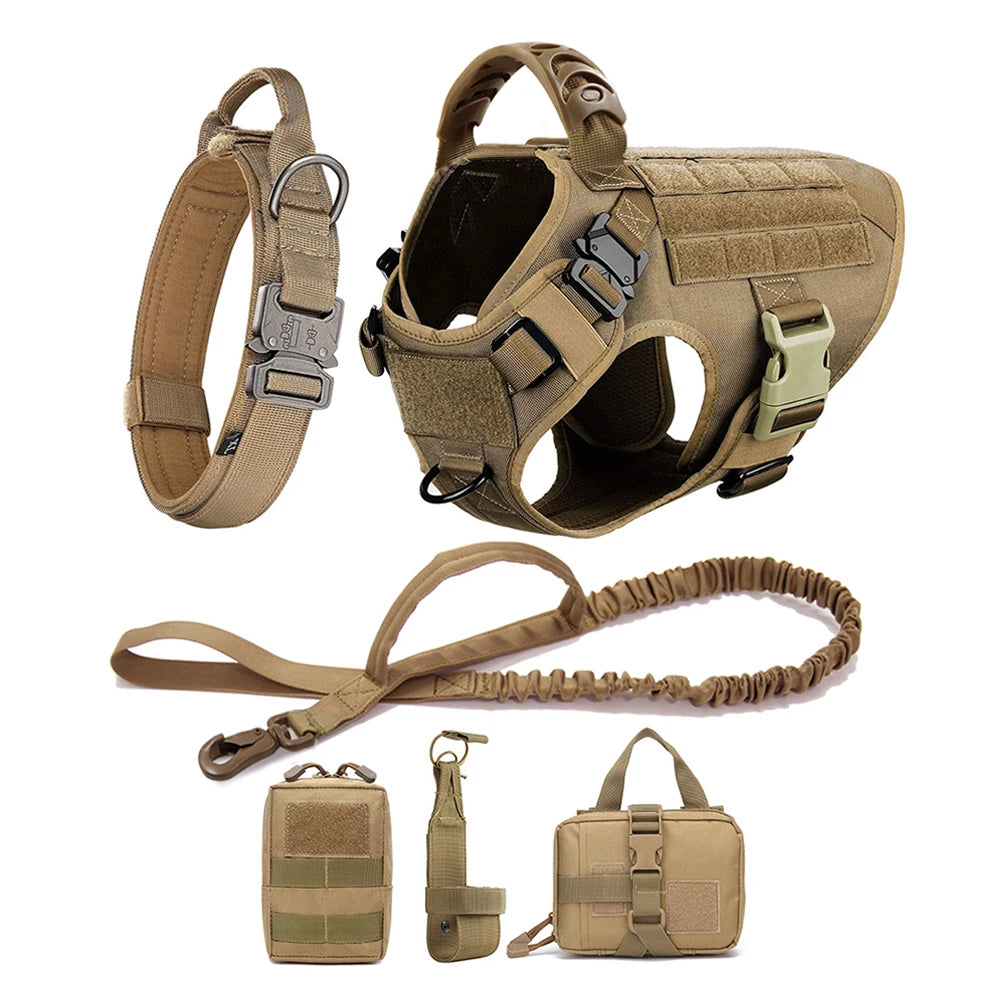 Large Dog Collar Military Dog Harness Leash Molle Pouches Pet Training Vest Tactical German Shepherd Harnesses Dogs Accessories
