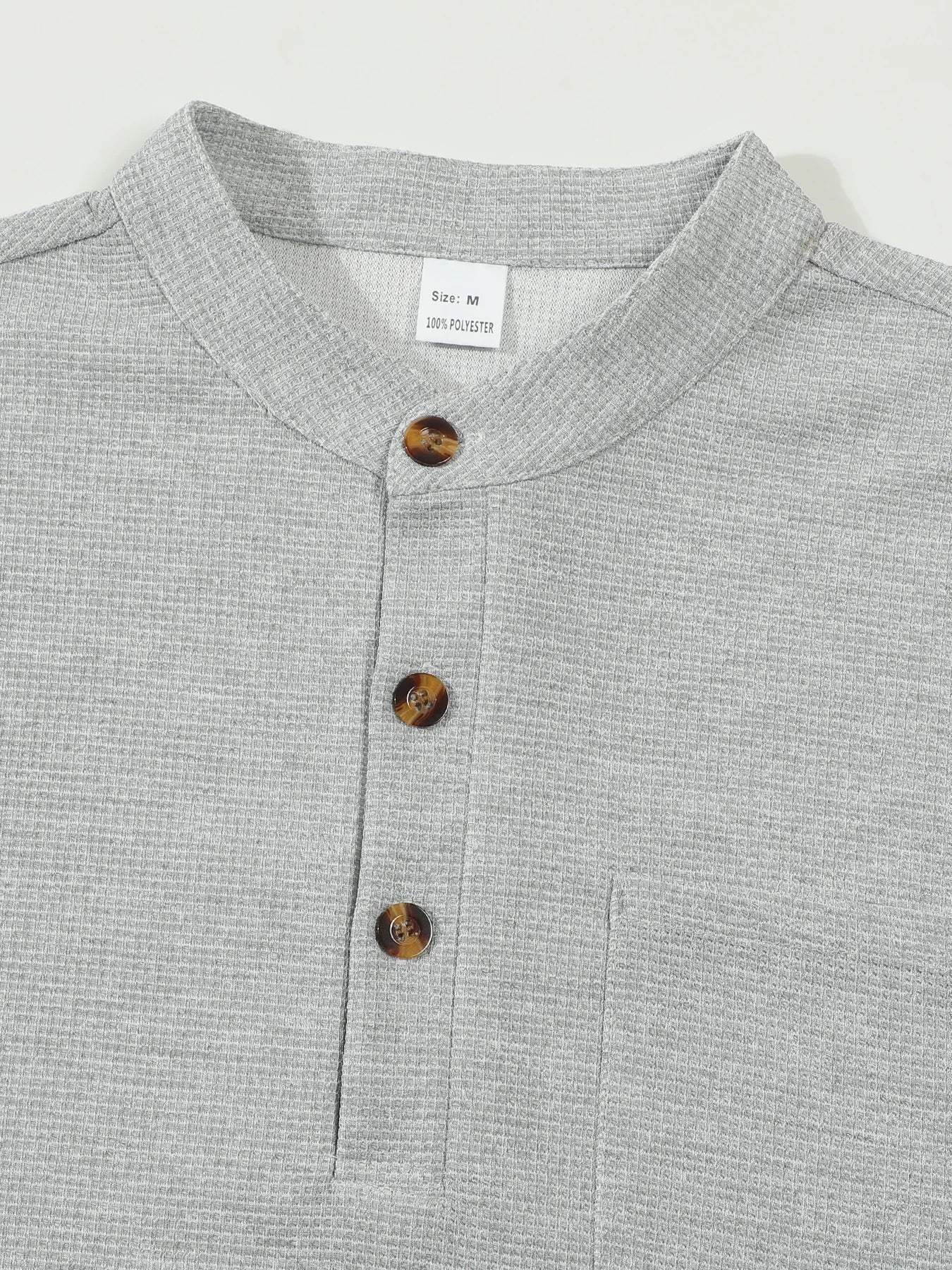 Men's casual waffle check long-sleeved shirt stand-up collar button semi-cardigan breathable and comfortable daily wear shirt