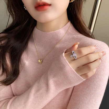 2025 Women's New Slim Long Sleeve Base Pullover Knitted Solid Color Turtleneck Sweater Versatile Autumn Winter Warm Tops