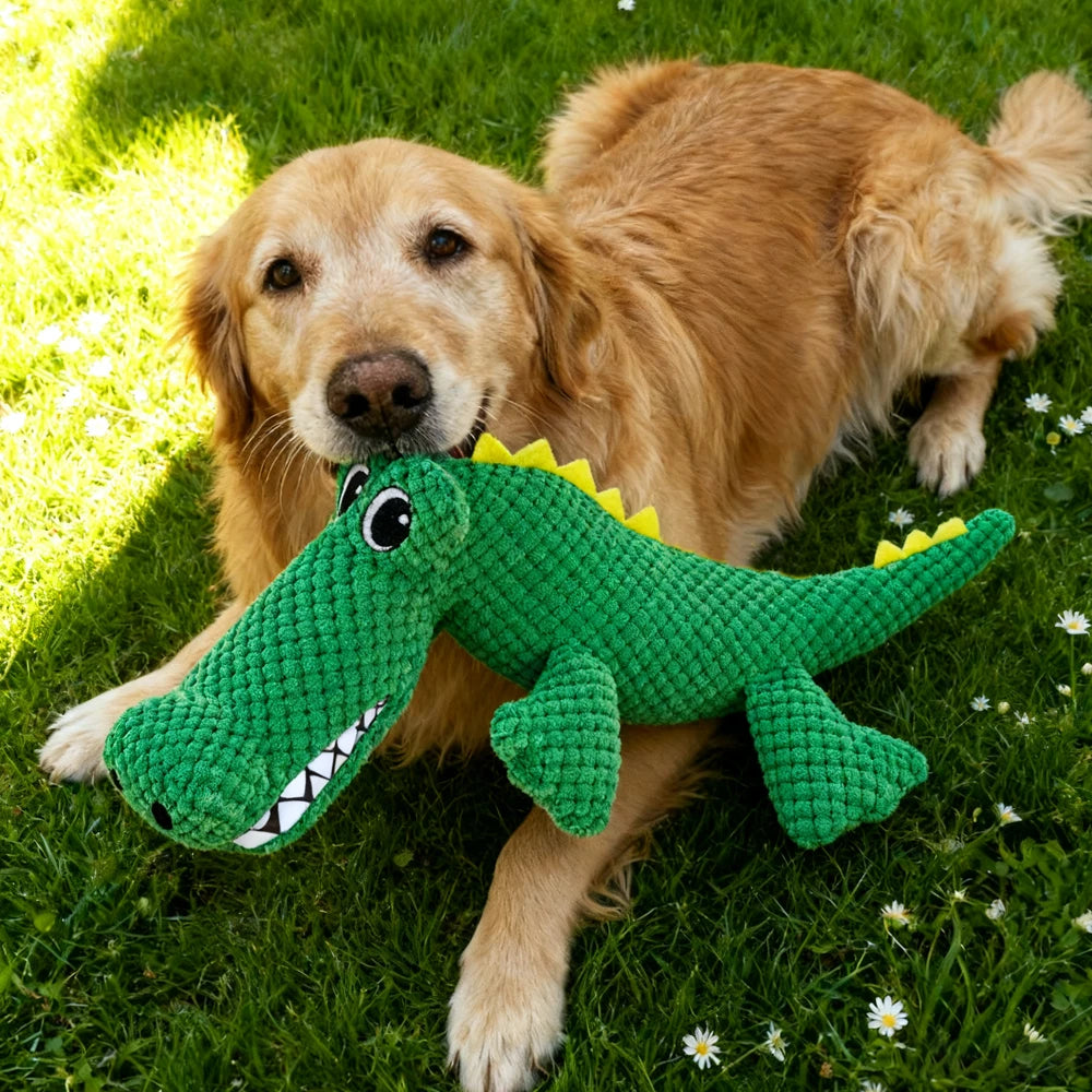 Pet Chew-Resistant Plush Interactive Toy with Sound, Dinosaur Shape, Crocodile, Suitable for Large, Medium, and Small Pets Like Cats and Dogs, Double-Layer Fabric, Built-In Airbag