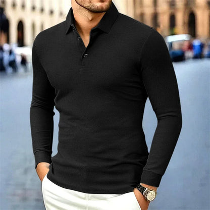 New Men's Business Casual Long Sleeved Shirt Solid Color Polo Shirt Fashionable Breathable Comfortable Versatile Top
