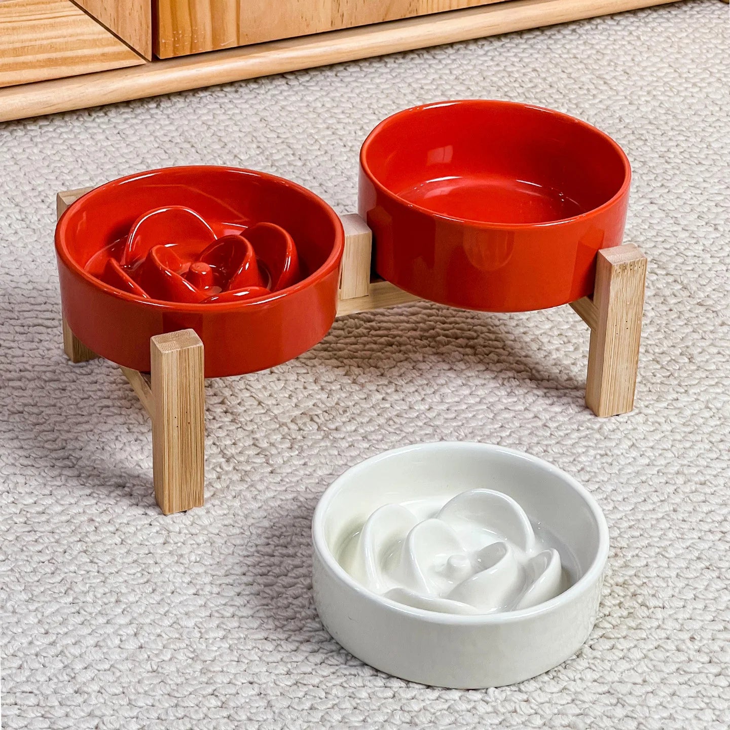 Creative Simple Solid Color Pet Bowl With Bowl Stand To Prevent Tipping Over Cat Bowl Anti-Choking Feeding Bowl Cat Water Bowl